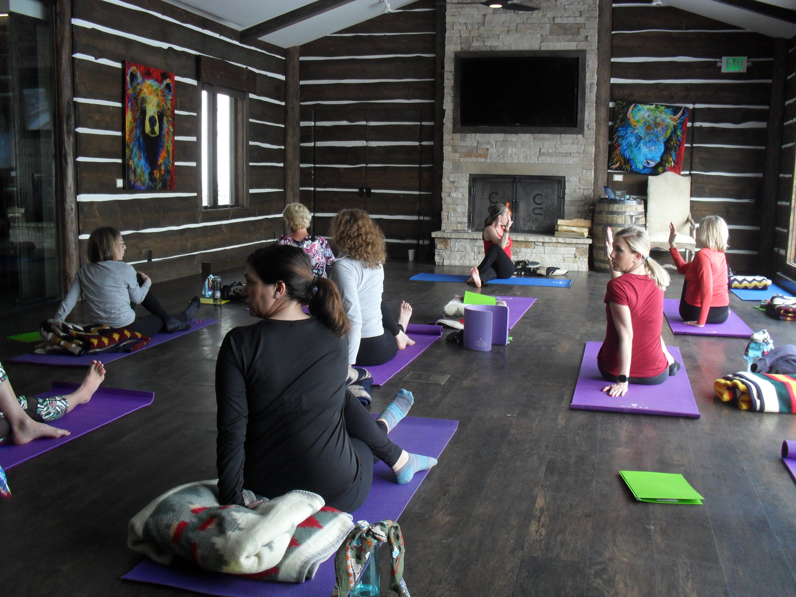 Yoga class spine twist